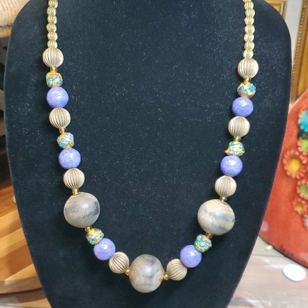 Vintage Wooden and Multicolor Bead Necklace Fun Unique